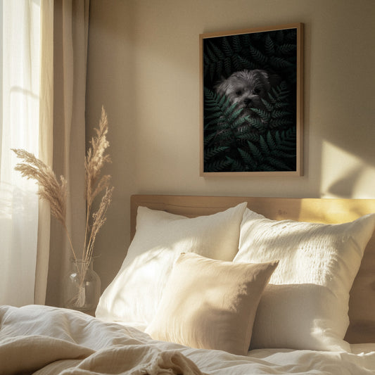 Cachorro entre los helechos · cuadro de decoración