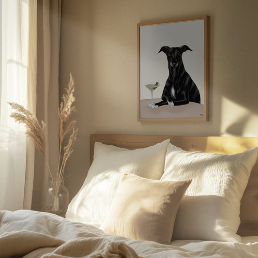 Galgo elegante con martini · cuadro de decoración