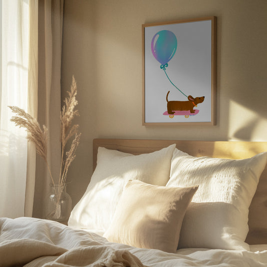 Nunca dejes de jugar - Dachshund con globo · cuadro de decoración