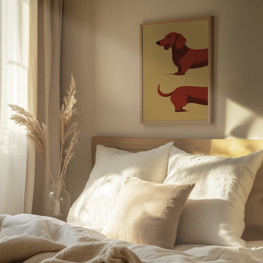 Un perro salchicha en dos mitades · cuadro de decoración