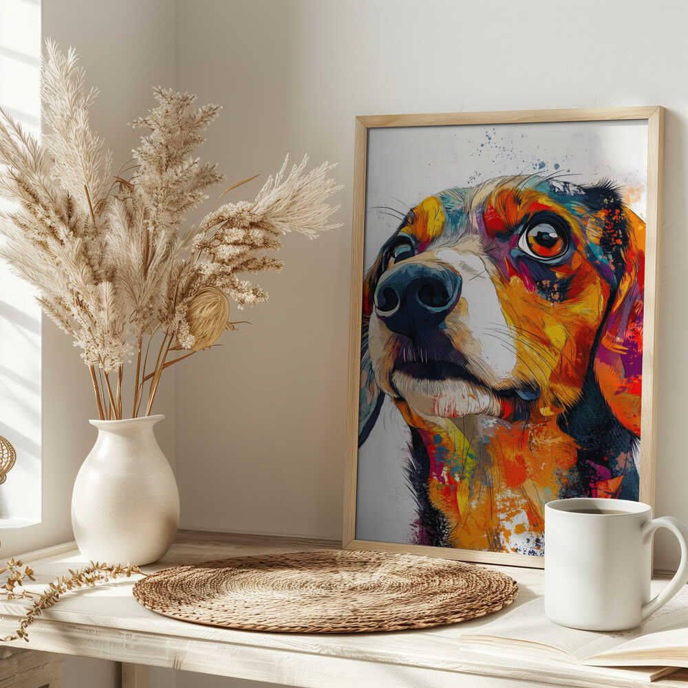 Perro salchicha abstracto colorido · cuadro de decoración
