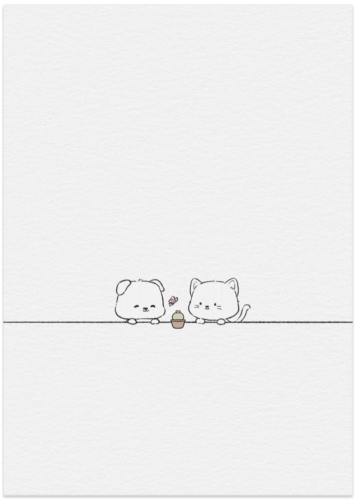 Gato y perro enamorados  ·  cuadro de decoración