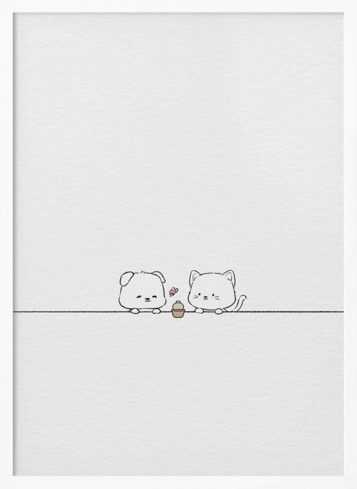 Gato y perro enamorados  ·  cuadro de decoración