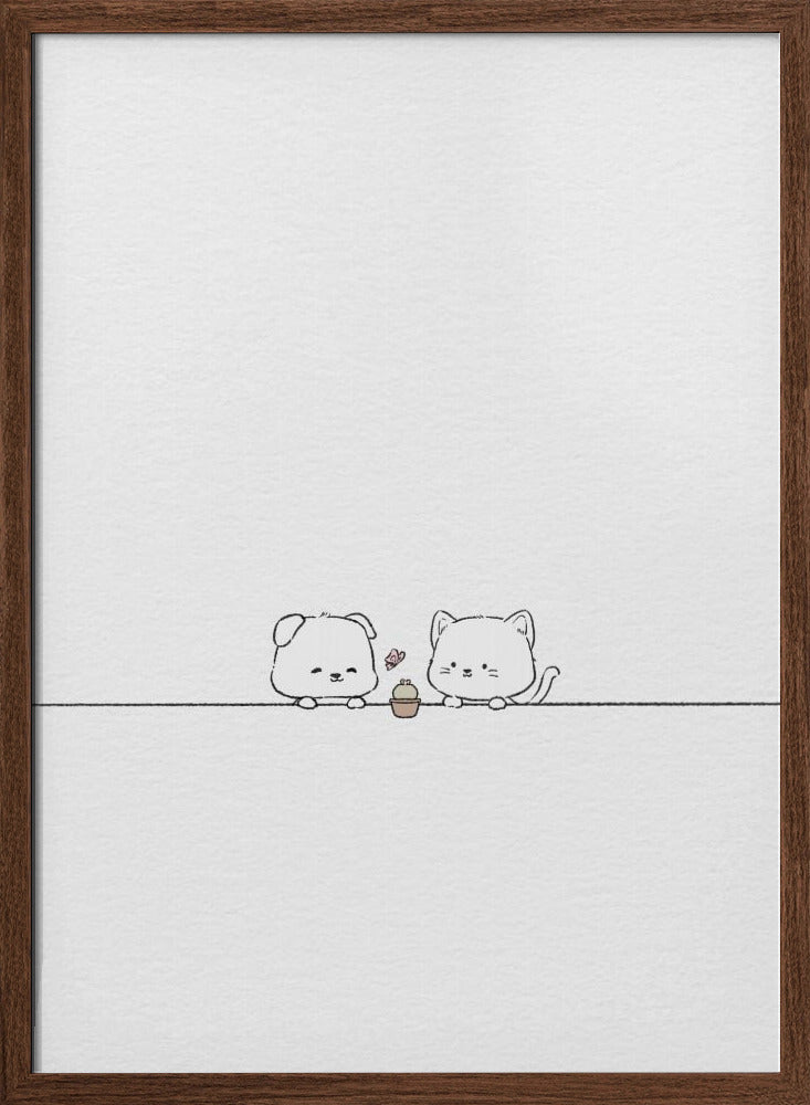 Gato y perro enamorados  ·  cuadro de decoración