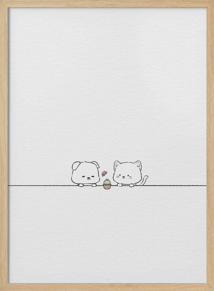 Gato y perro enamorados  ·  cuadro de decoración