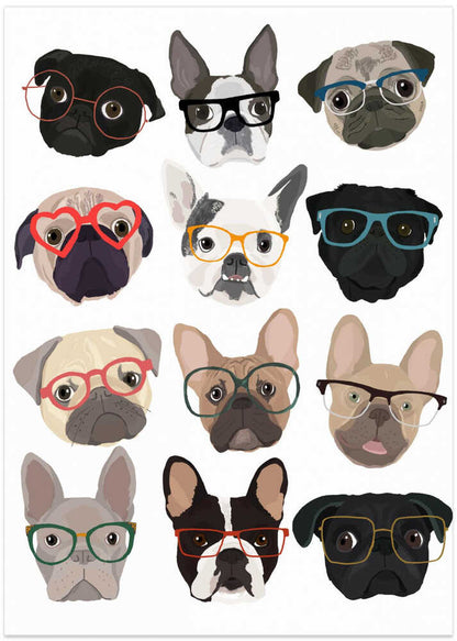 Pugs con gafas  ·  cuadro de decoración