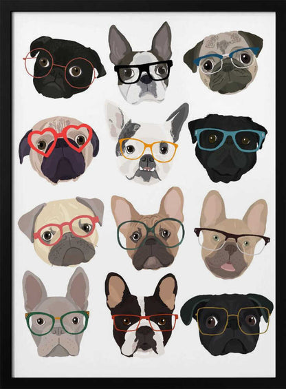 Pugs con gafas  ·  cuadro de decoración