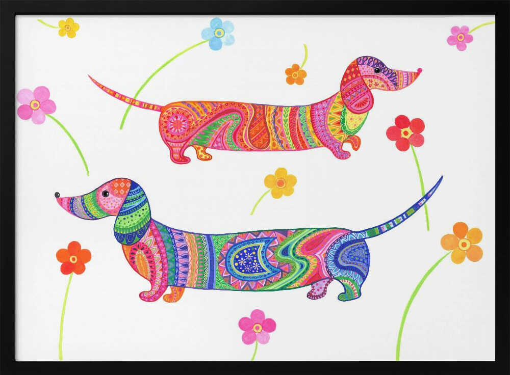 Perros salchicha caprichosos  ·  cuadro de decoración