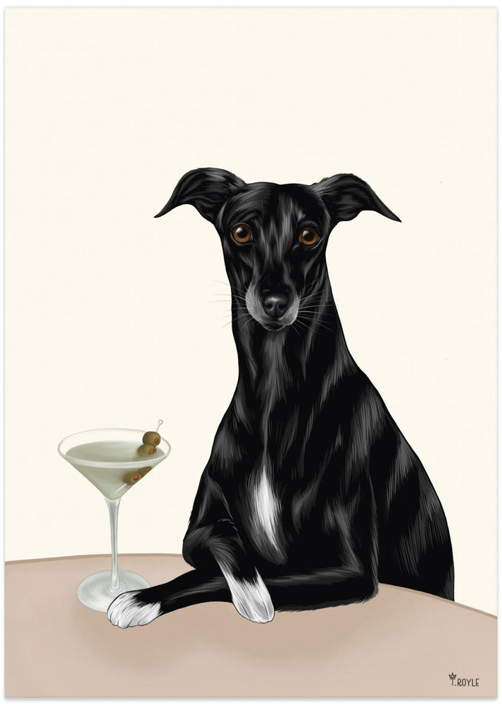 Galgo elegante con martini ·  cuadro de decoración