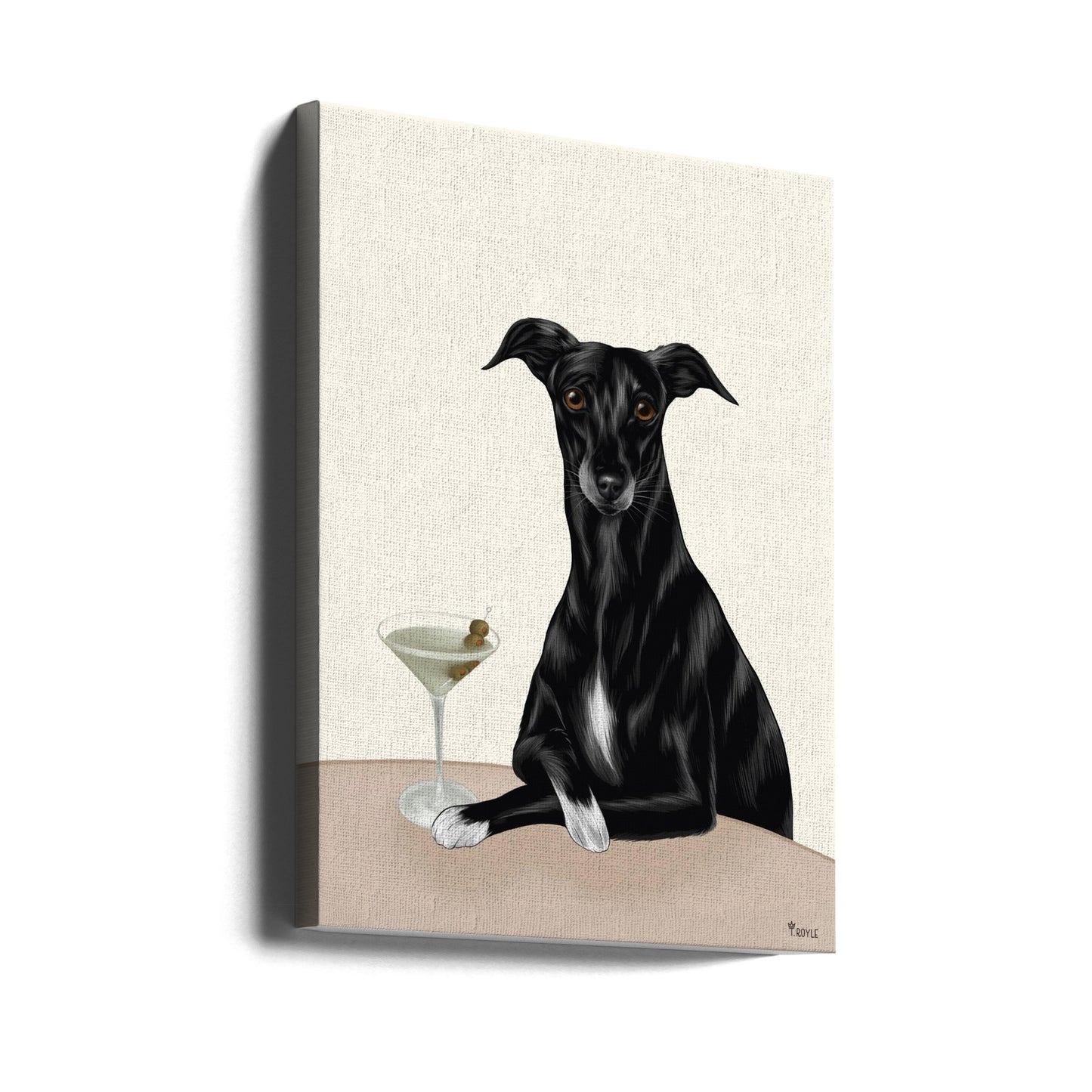 Galgo elegante con martini ·  cuadro de decoración
