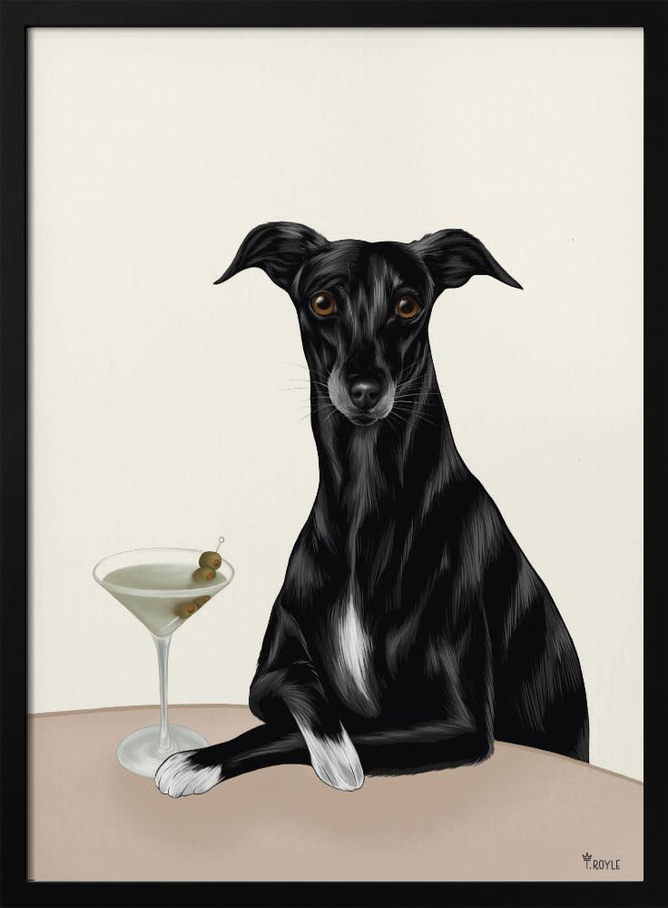 Galgo elegante con martini ·  cuadro de decoración