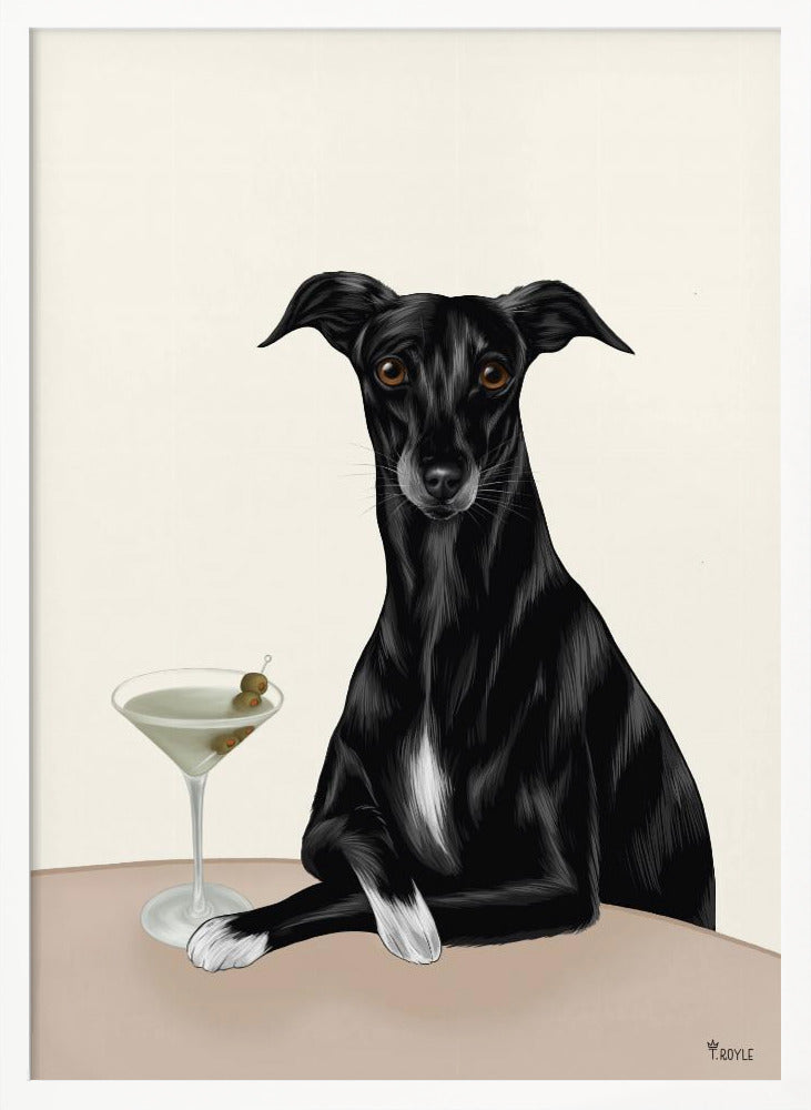 Galgo elegante con martini ·  cuadro de decoración