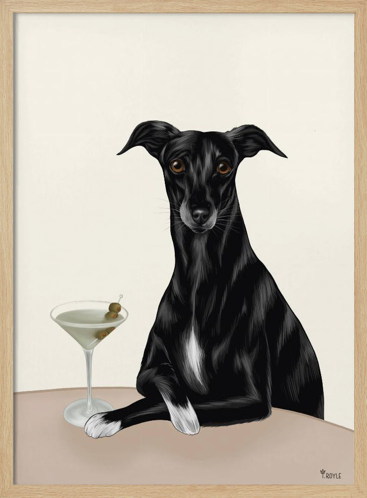 Galgo elegante con martini ·  cuadro de decoración
