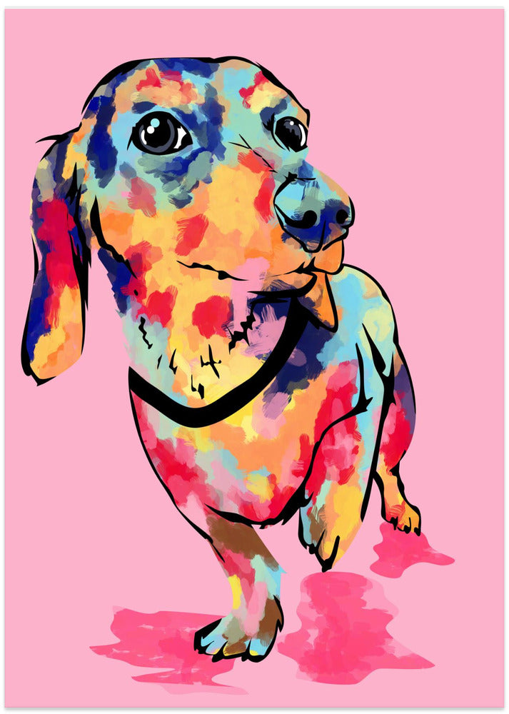 Perro salchicha multicolor  ·  cuadro de decoración