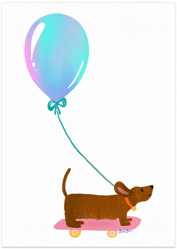 Nunca dejes de jugar - Dachshund con globo  ·  cuadro de decoración