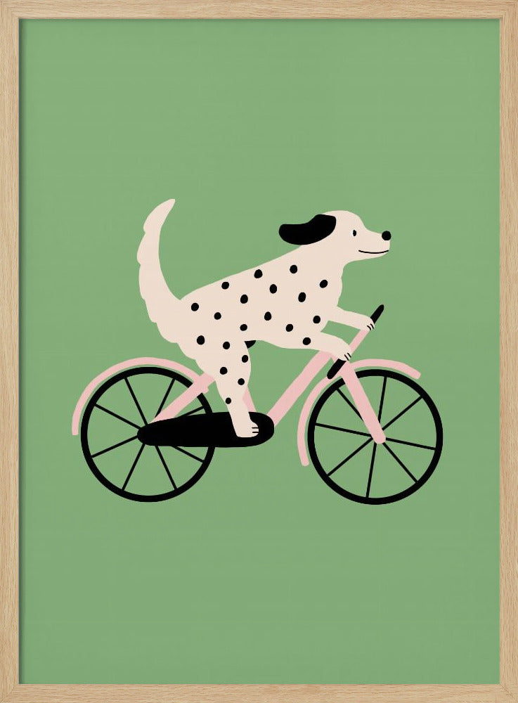 Perro moteado andando en bicicleta  ·  cuadro de decoración
