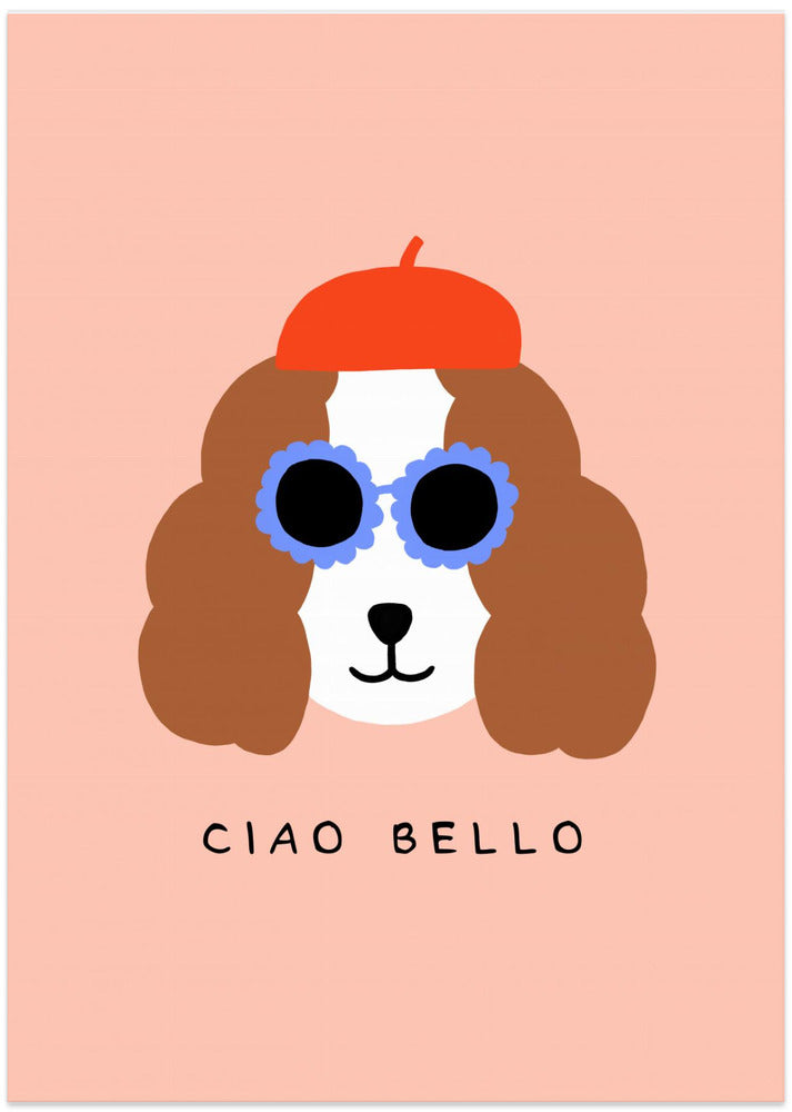 Ciao Bello perro con boina roja  ·  cuadro de decoración