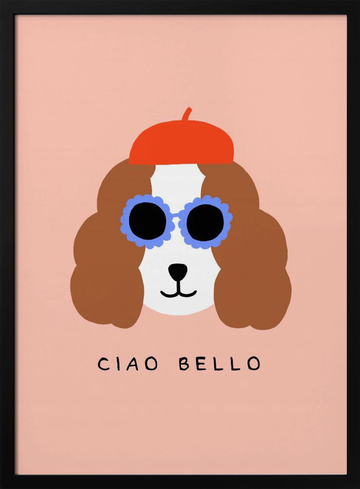 Ciao Bello perro con boina roja  ·  cuadro de decoración