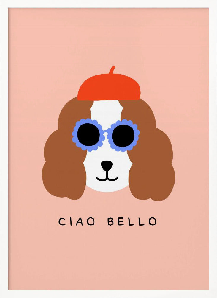 Ciao Bello perro con boina roja  ·  cuadro de decoración