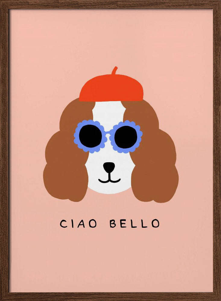 Ciao Bello perro con boina roja  ·  cuadro de decoración