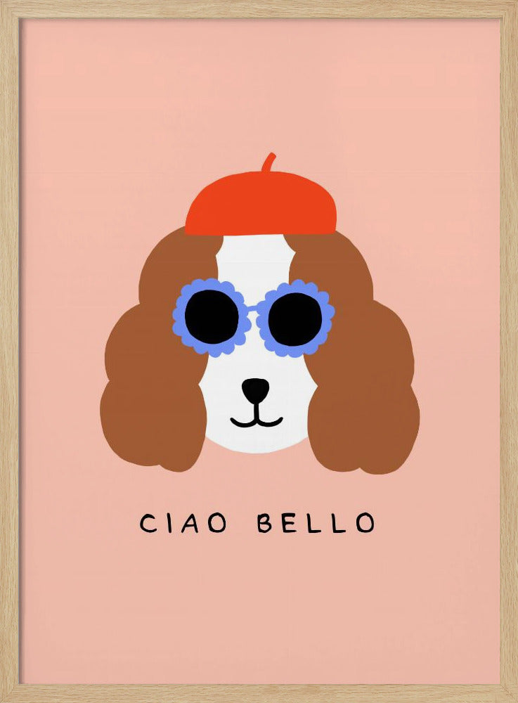 Ciao Bello perro con boina roja  ·  cuadro de decoración