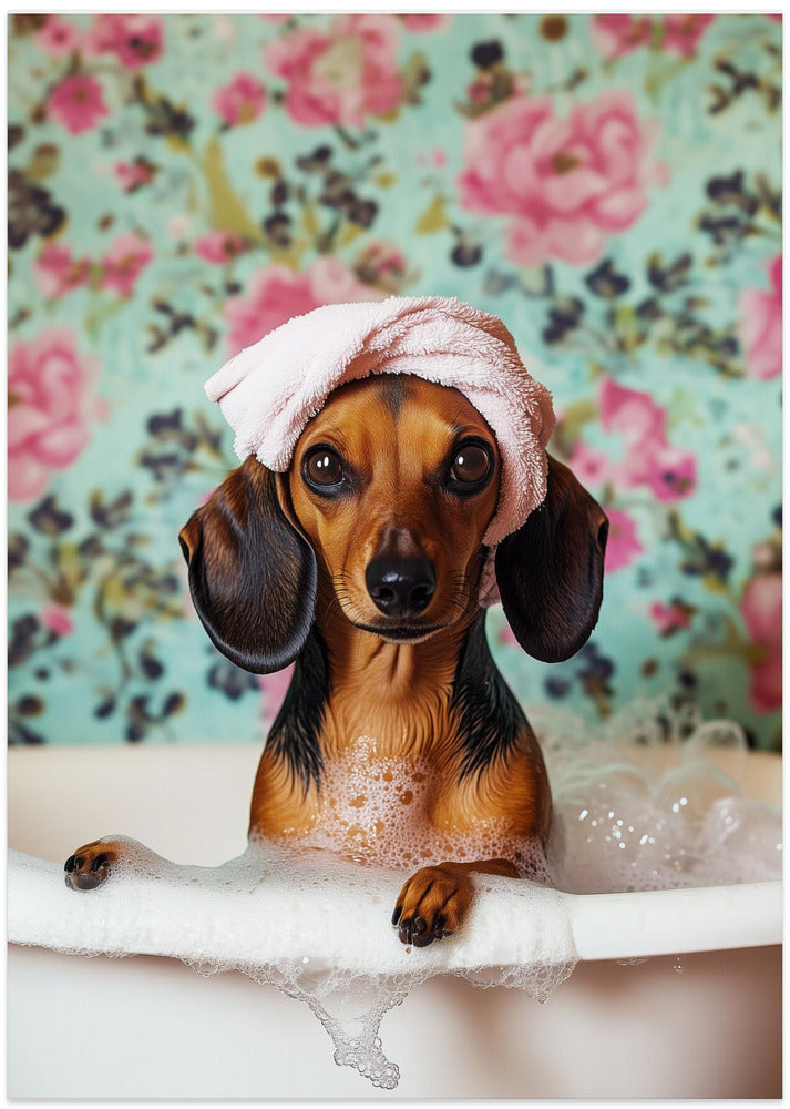Hora del baño del perro salchicha  ·  cuadro de decoración