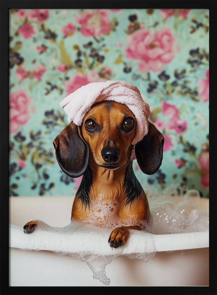 Hora del baño del perro salchicha  ·  cuadro de decoración