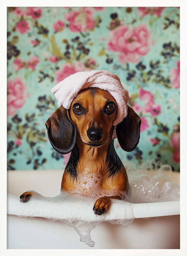 Hora del baño del perro salchicha  ·  cuadro de decoración