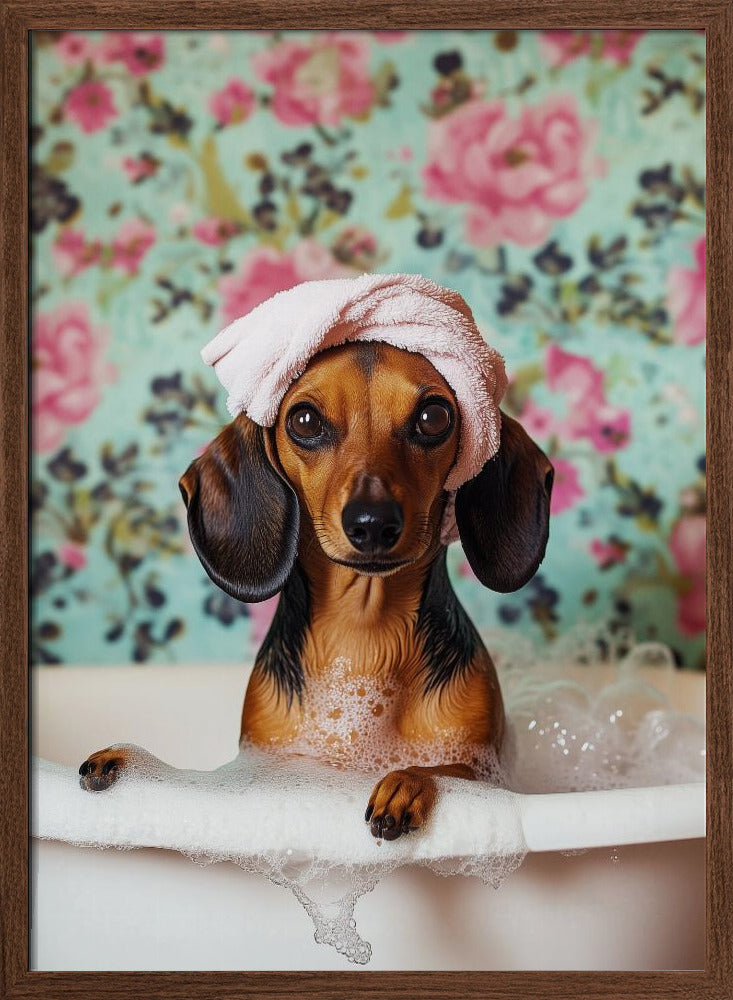 Hora del baño del perro salchicha  ·  cuadro de decoración
