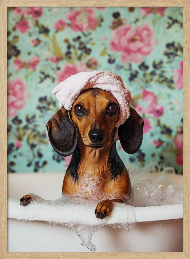 Hora del baño del perro salchicha  ·  cuadro de decoración