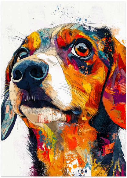 Perro salchicha abstracto colorido  ·  cuadro de decoración