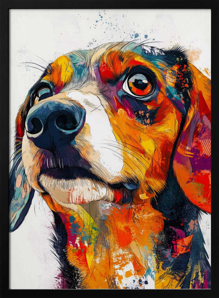 Perro salchicha abstracto colorido  ·  cuadro de decoración