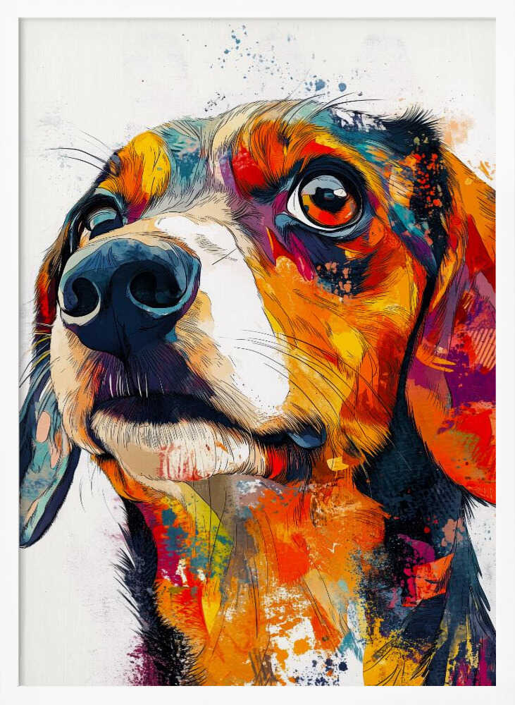 Perro salchicha abstracto colorido  ·  cuadro de decoración