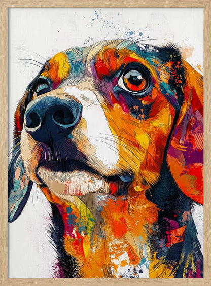 Perro salchicha abstracto colorido  ·  cuadro de decoración
