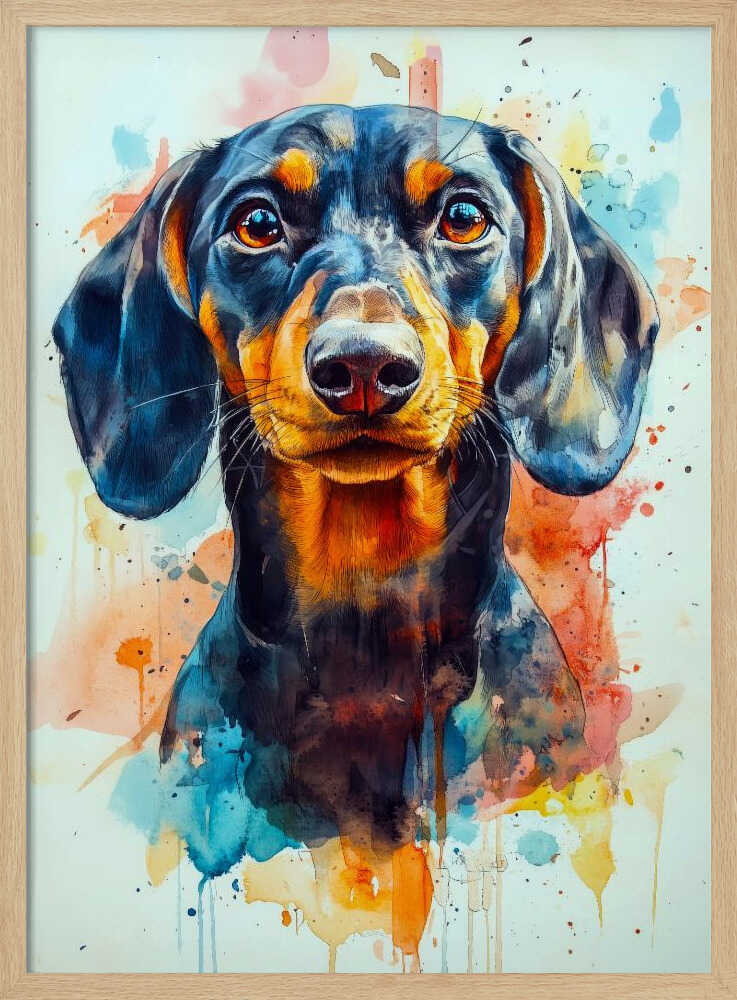Dachshund abstracto y colorido  ·  cuadro de decoración