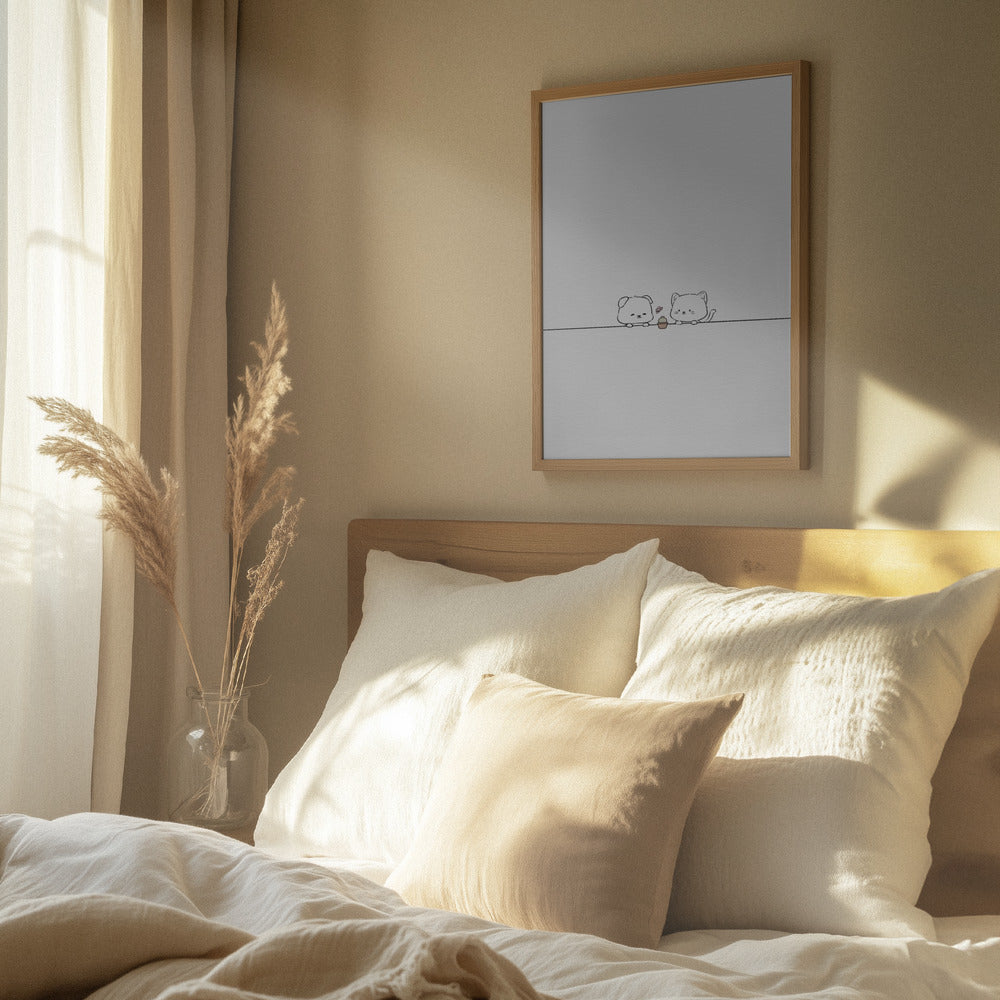 Gato y perro enamorados  ·  cuadro de decoración