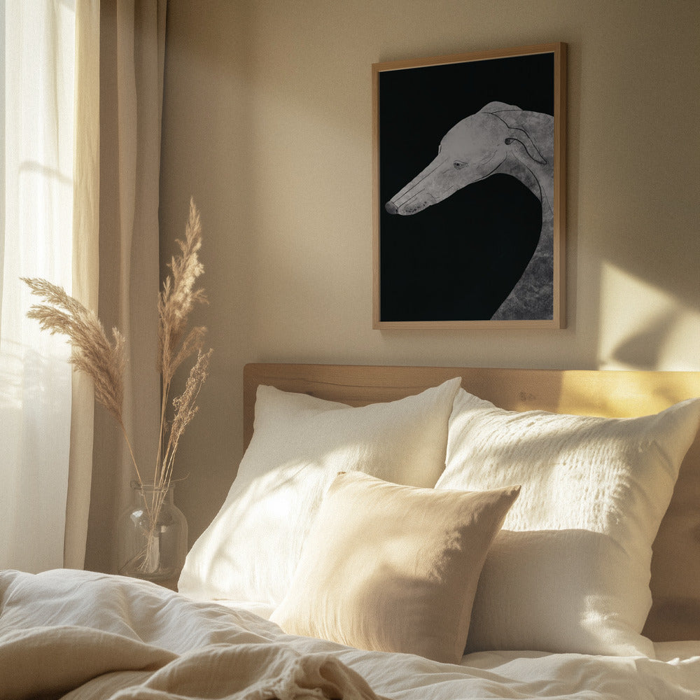 Perro galgo blanco y negro 02  ·  cuadro de decoración
