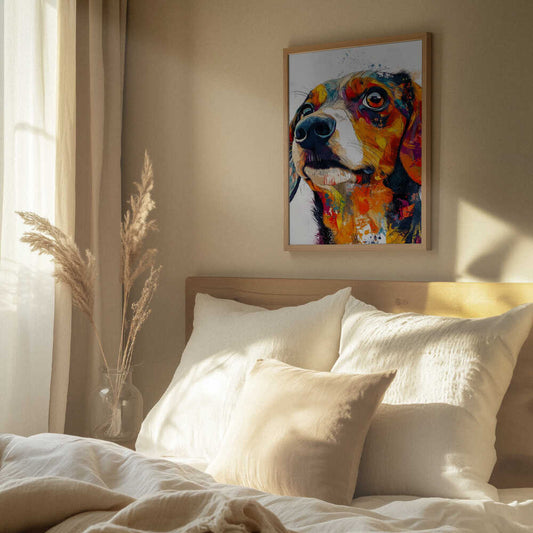 Perro salchicha abstracto colorido  ·  cuadro de decoración