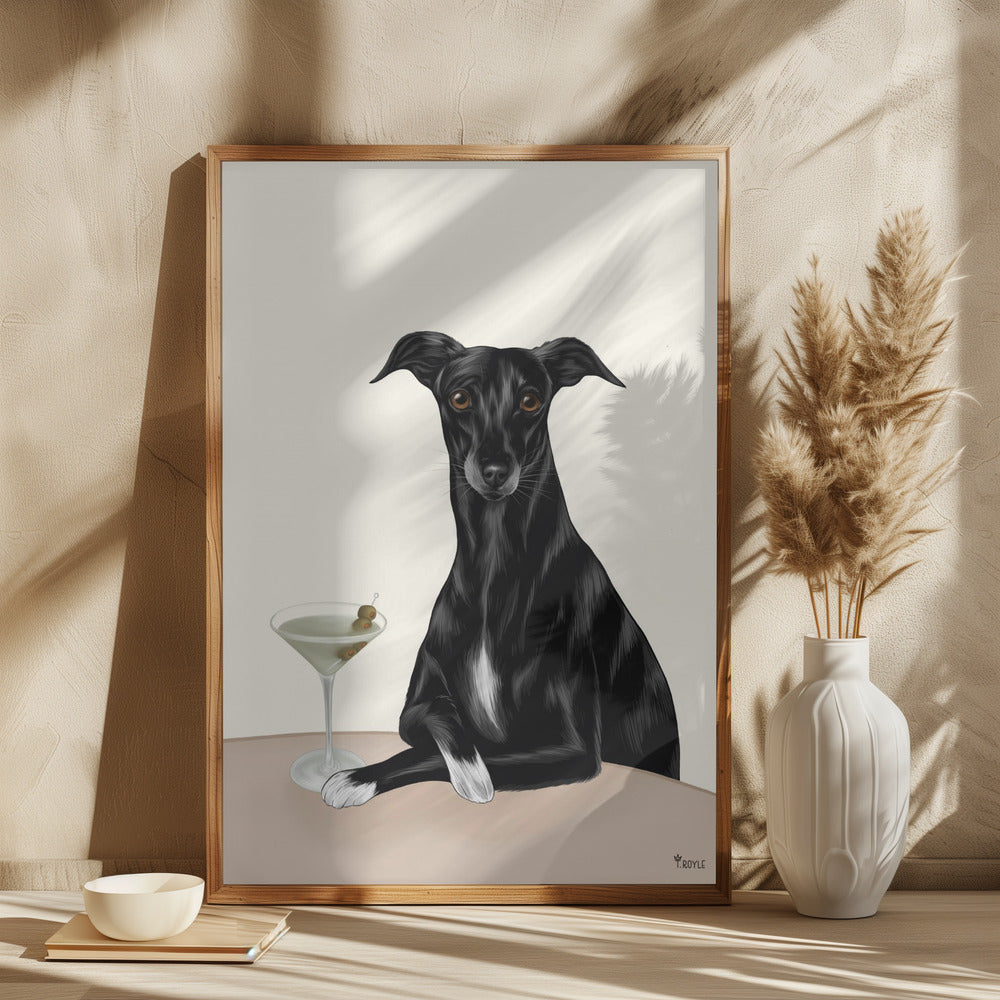 Galgo elegante con martini ·  cuadro de decoración
