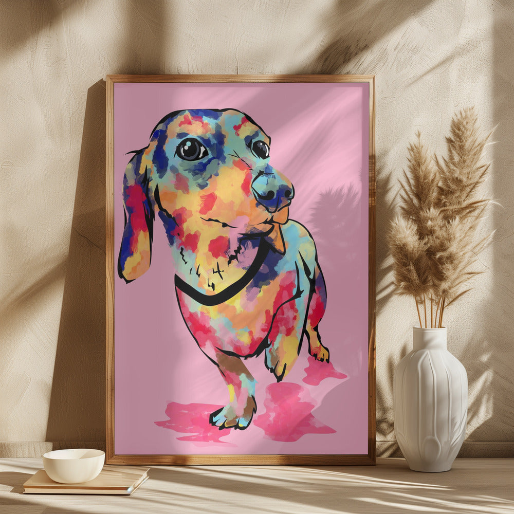 Perro salchicha multicolor  ·  cuadro de decoración