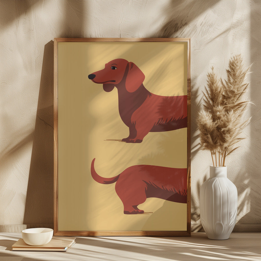 Un perro salchicha en dos mitades  ·  cuadro de decoración