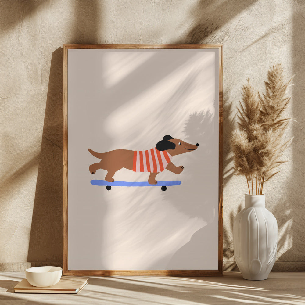 Dachshund en patineta ·  cuadro de decoración
