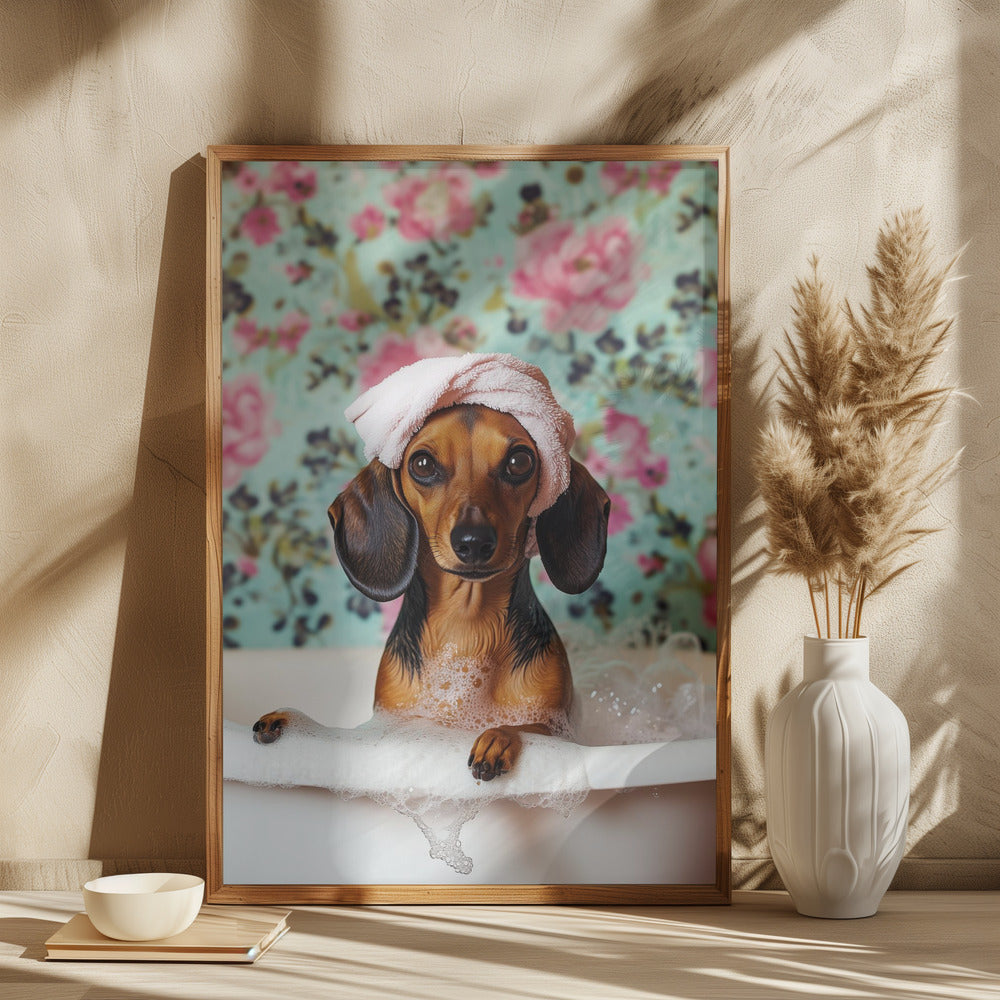 Hora del baño del perro salchicha  ·  cuadro de decoración