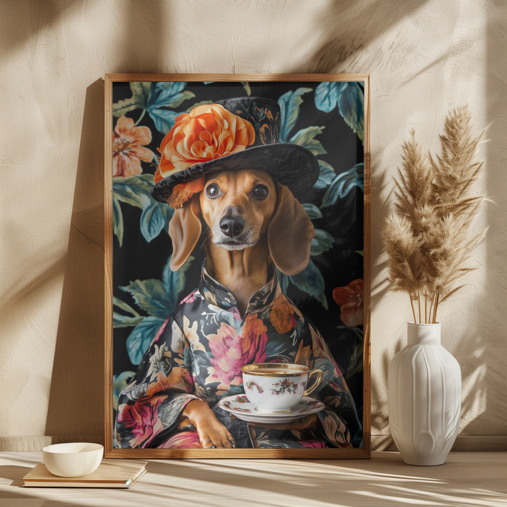 Teckel para la hora del té  ·  cuadro de decoración