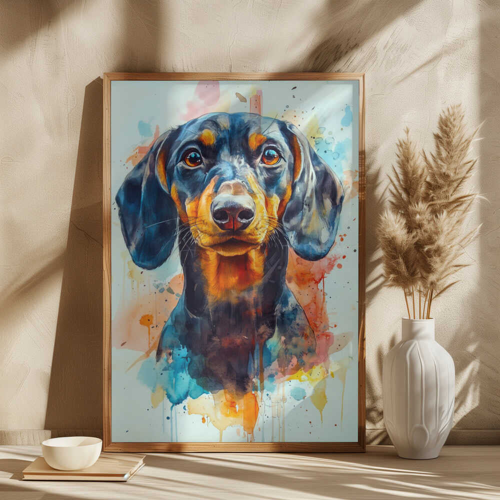 Dachshund abstracto y colorido  ·  cuadro de decoración