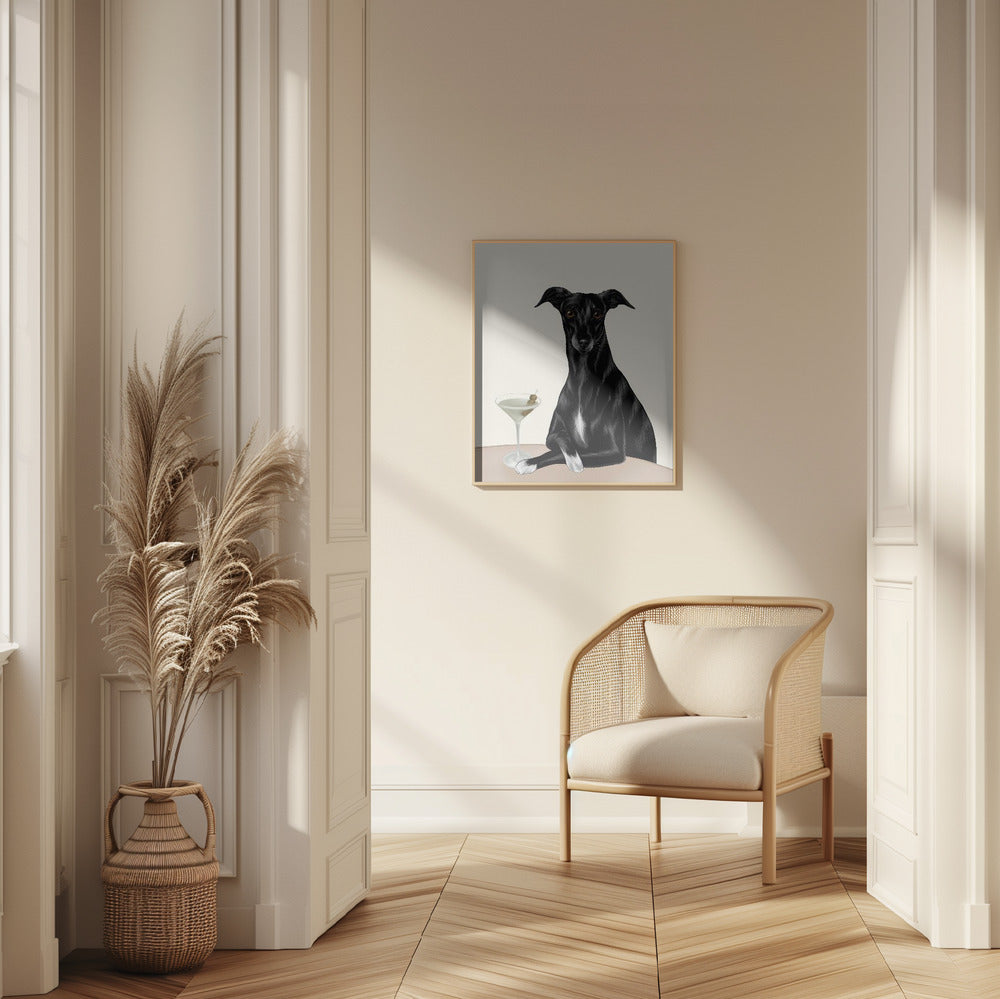 Galgo elegante con martini ·  cuadro de decoración