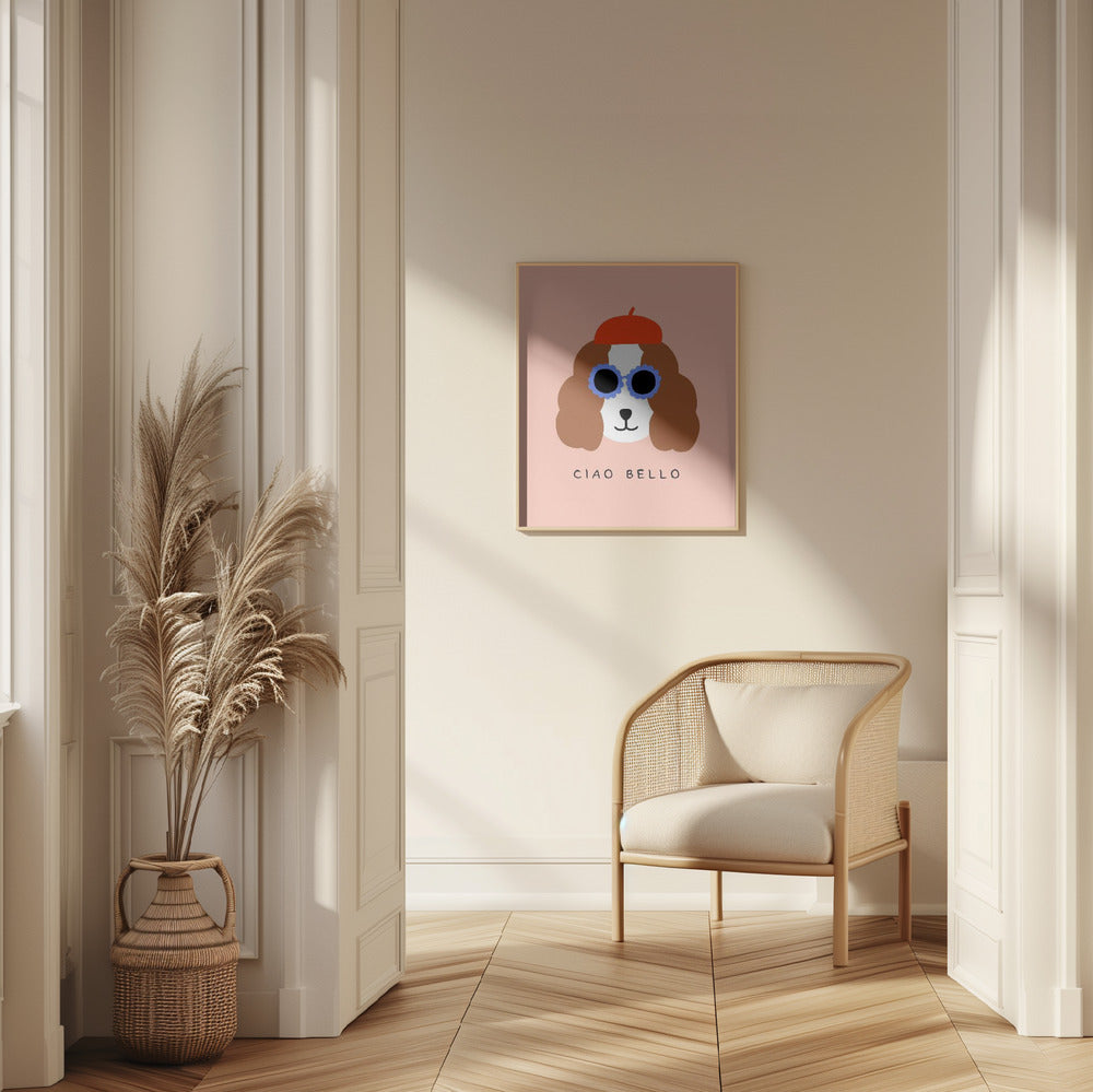 Ciao Bello perro con boina roja  ·  cuadro de decoración
