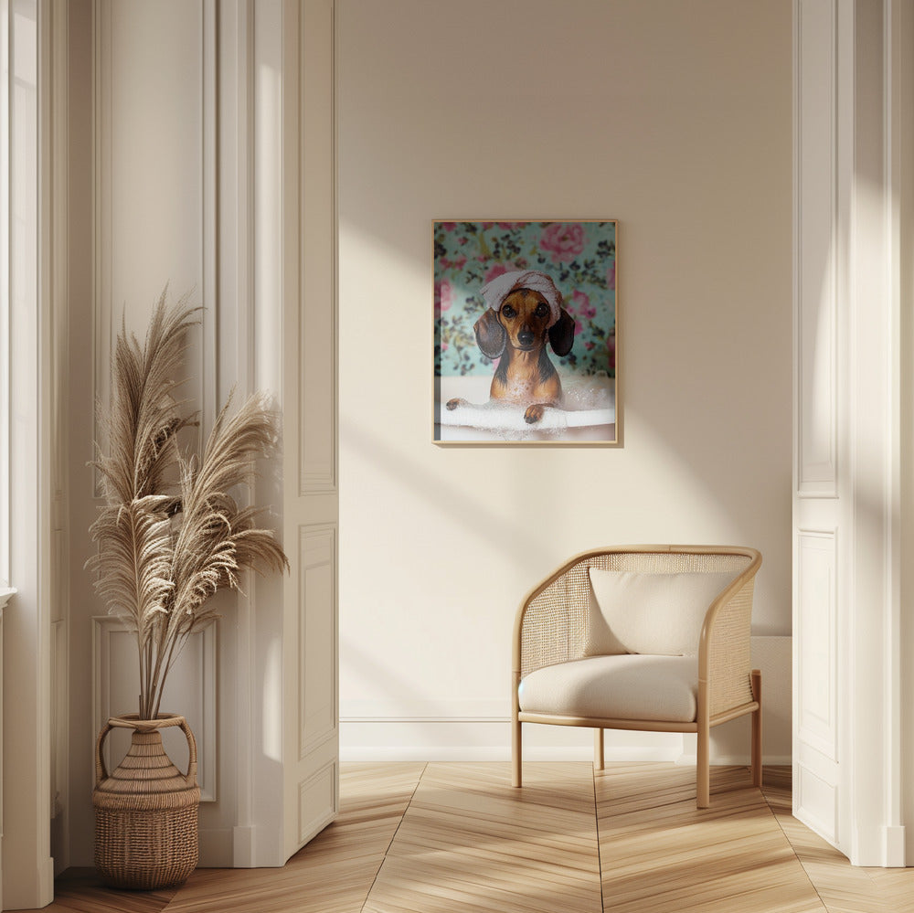 Hora del baño del perro salchicha  ·  cuadro de decoración