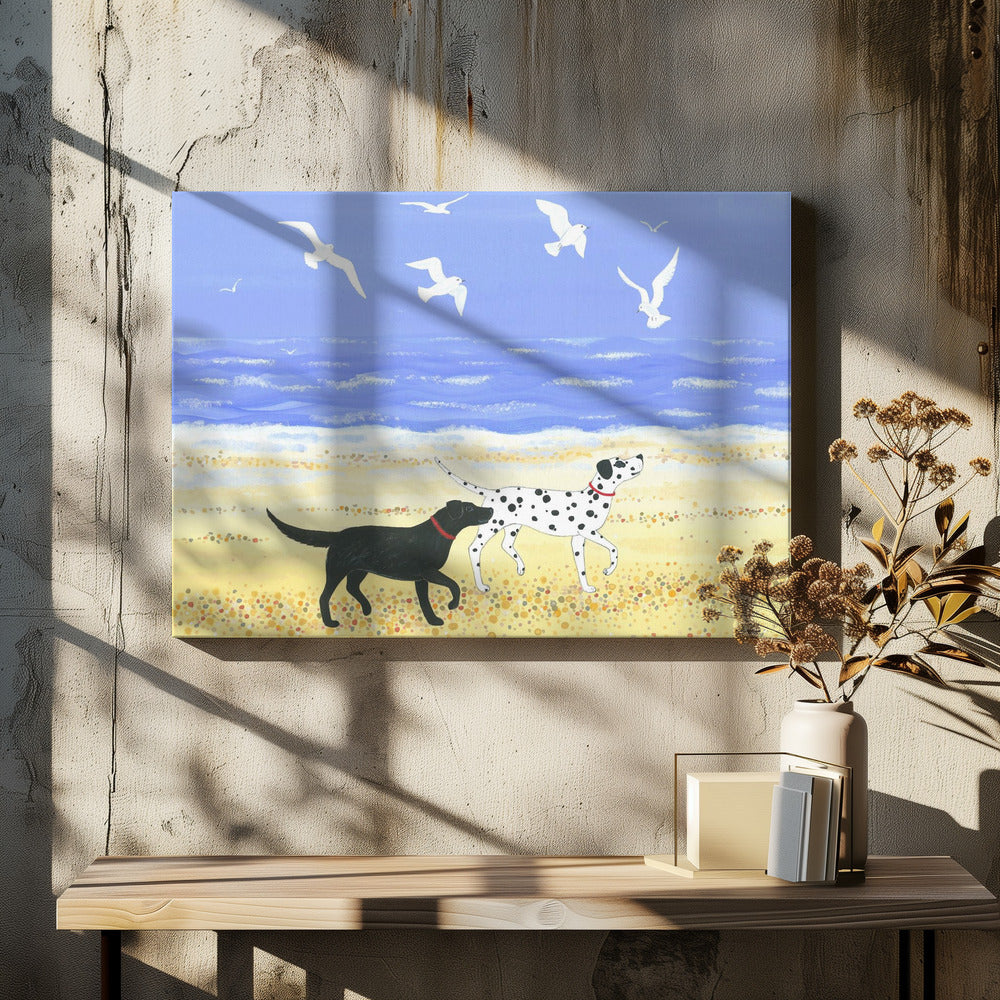 Un paseo por la playa con perros  ·  cuadro de decoración