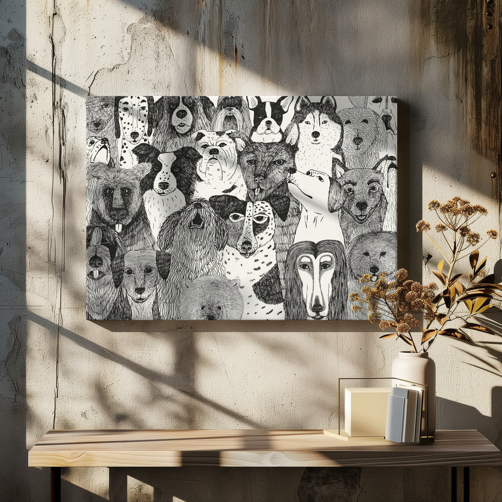 Caras de perros en blanco y negro  ·  cuadro de decoración